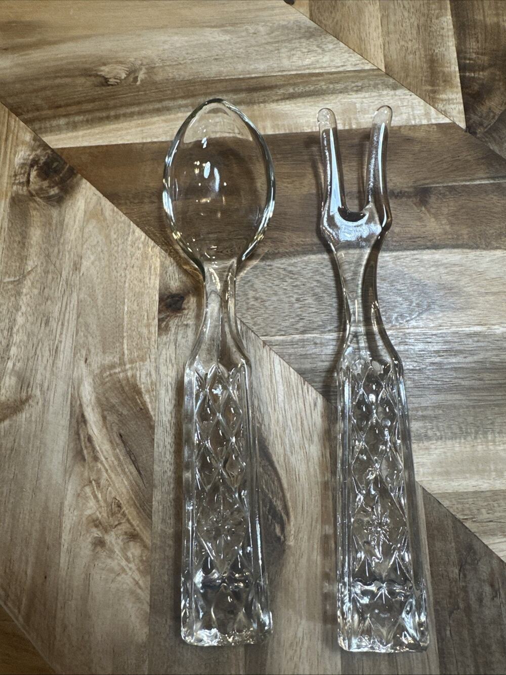 Vintage MCM Anchor Hocking Wexford Pattern Glass Fork & Spoon Glass Serving Set